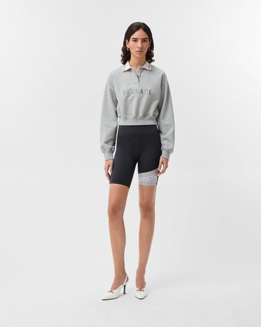 Versace Blue Embroidered-Logo Bicycle Shorts