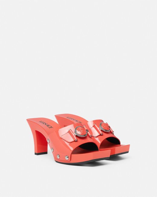 Versace Red Medusa Buckle Patent Clogs 60 Mm