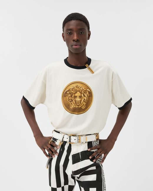 Versace White Printed Cotton-Jersey Regular T-Shirt for men
