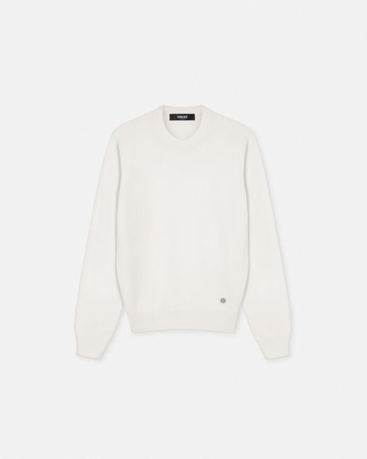 Versace White Cashmere Crewneck Knit Sweater