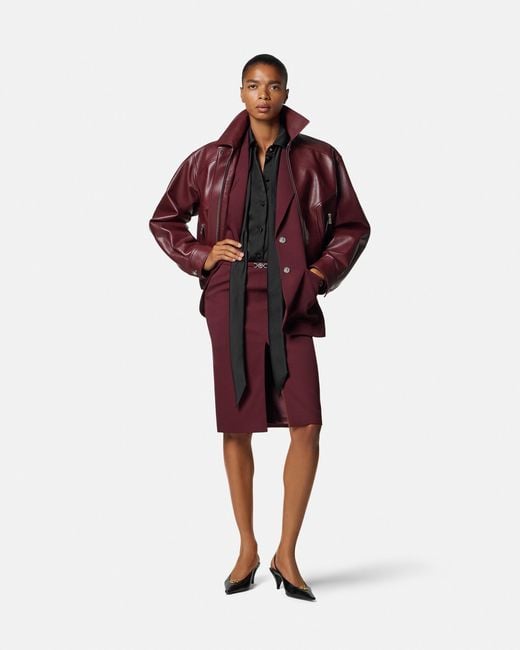 Versace Red Stretch Gabardine Pencil Midi Skirt