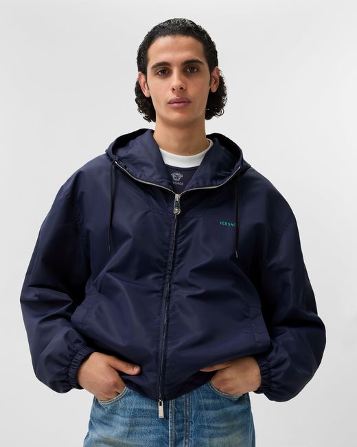 Versace Blue Embroidered Nylon Windbreaker for men