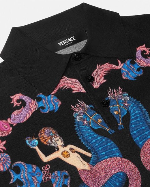Versace Blue Coral Theatre Knit Silk Polo Shirt for men