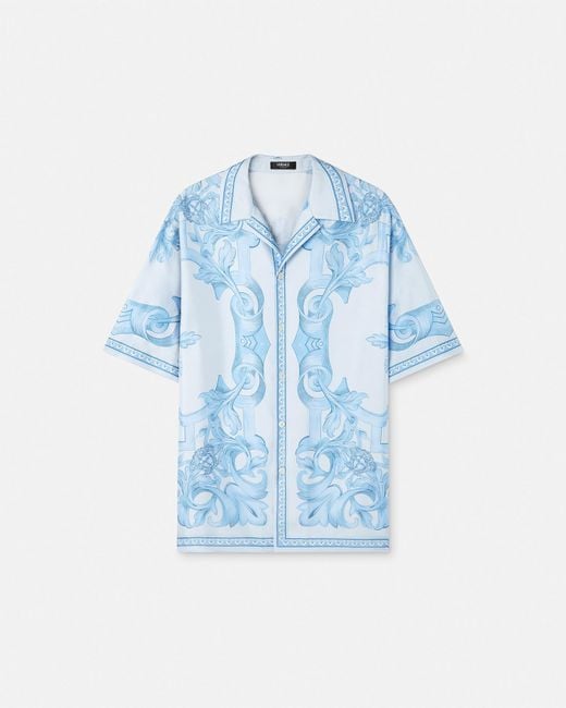 Camicia A Maniche Corte Con Stampa Barocco di Versace in Blue da Uomo