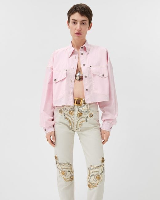 Versace Pink Cotton-Poplin Crop Shirt