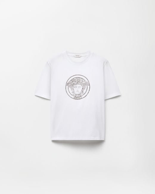 Versace White Embroidered Cotton-Jersey T-Shirt