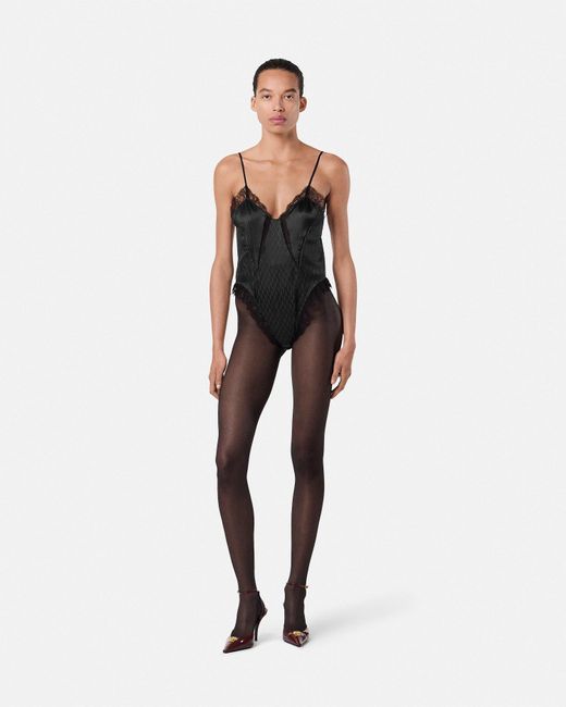 Versace White V Allover Jacquard Silk Bodysuit