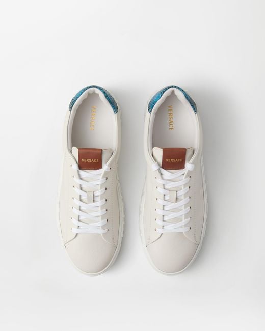 Versace White Greca Leather Sneakers for men