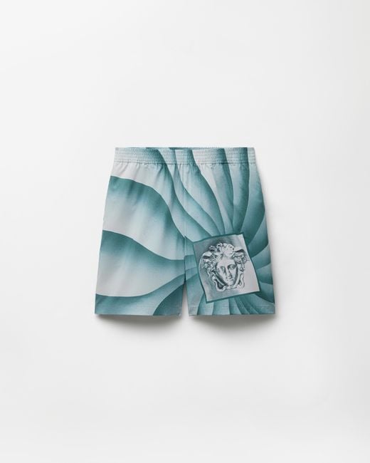 Versace Blue Printed Cotton Shorts for men