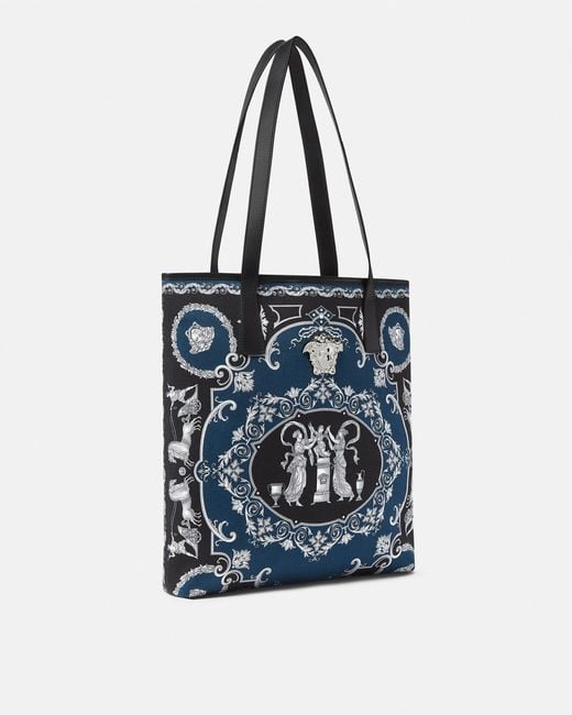 Versace Blue La Medusa Printed Canvas Tote