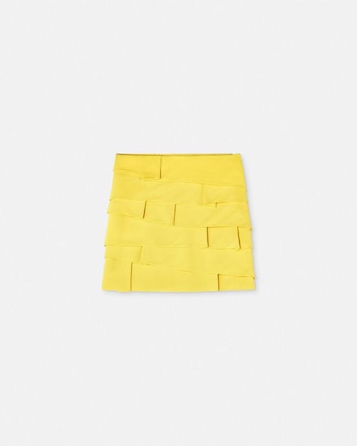 Minifalda Ajustada De Revés De Satén Versace de color Yellow