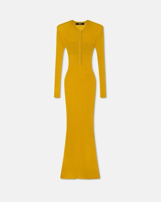 Versace Yellow Merino Wool Ribbed Knit Maxi Dress