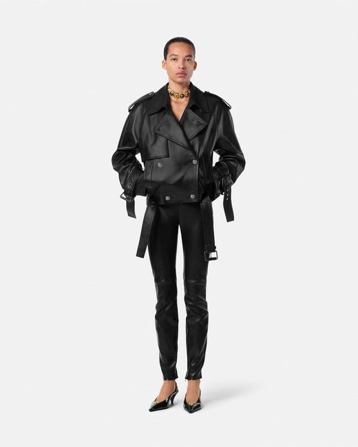 Versace Black Leather Leggings