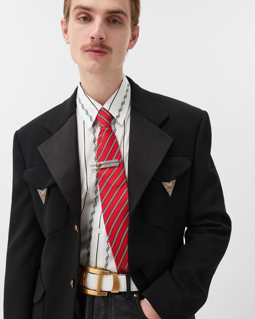 Versace Red Greca-Pattern Diagonal-Stripe Tie for men