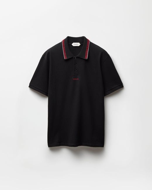 Versace Black Embroidered-Logo Cotton Piqué Polo for men