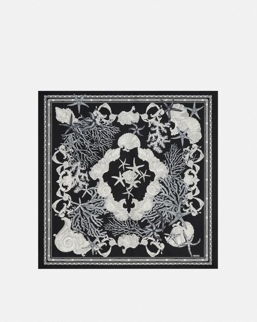 Versace Black Barocco Sea Silk Foulard 90 Cm