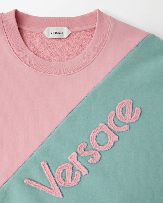 Versace Blue Embroidered Cotton-Jersey Short-Sleeved Sweatshirt