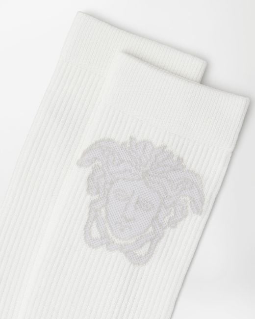 Versace White Jacquard Cotton Ribbed Socks for men