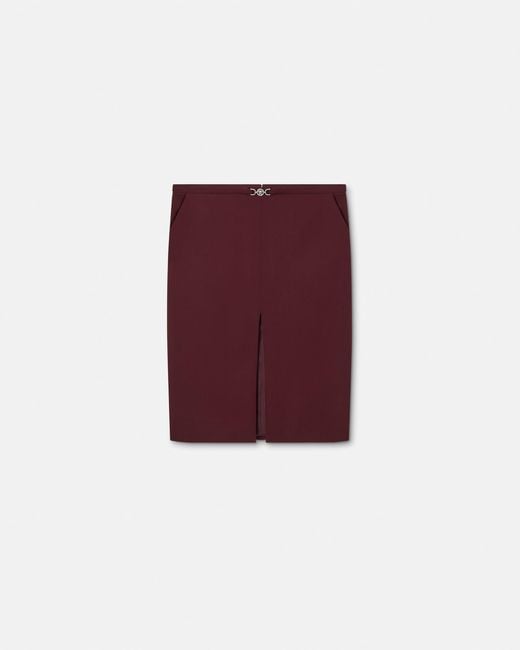 Versace Red Stretch Gabardine Pencil Midi Skirt