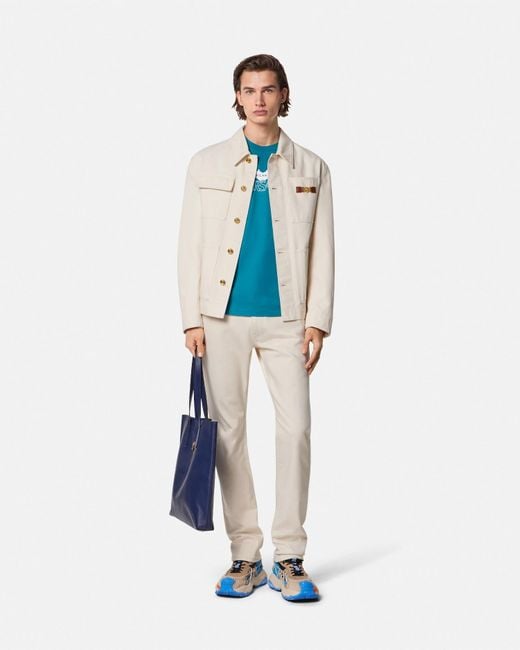 Versace Natural Medusa Biggie Cargo Denim Jacket for men
