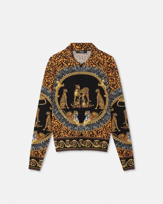 Versace Multicolor Wild Cats Silk Knit Shirt for men