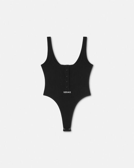 Versace Black Cotton Ribbed Bodysuit
