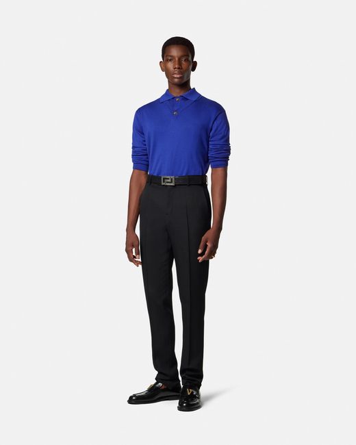 Versace Blue Silk-Cotton Knit V-Neck Sweater for men