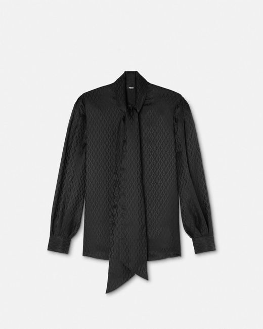 Versace Black Quilted Tie-Neck Shirt