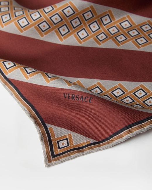 Versace White Printed Silk Twill Pocket Square