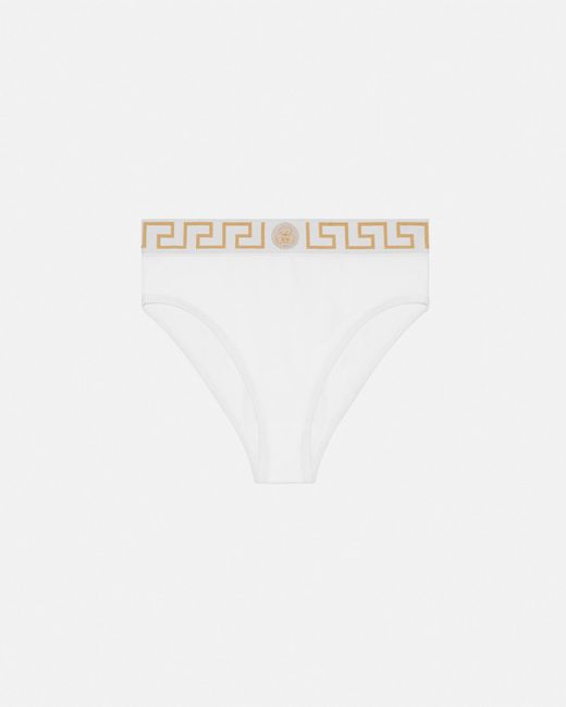 Versace White Greca Border High Waist Briefs