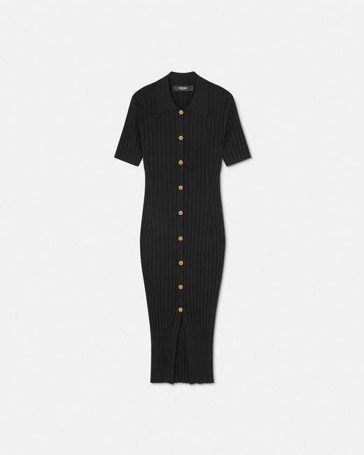 Versace Black Knit Midi Shirt Dress