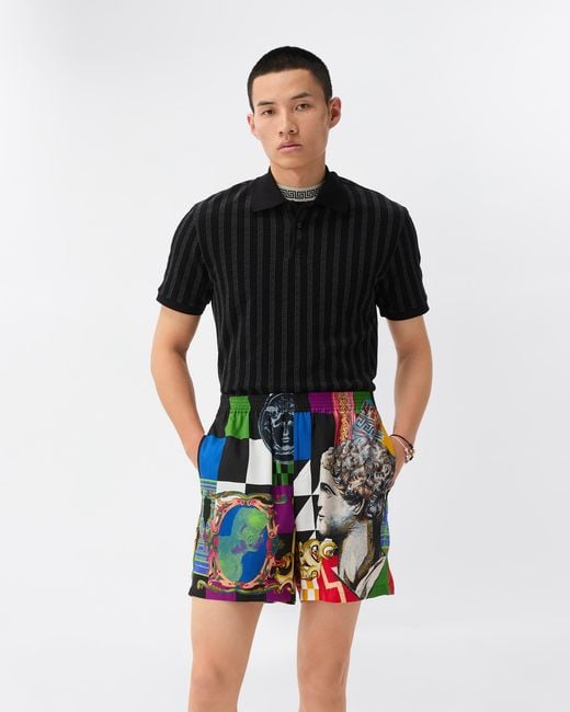 Versace White Printed Silk Twill Shorts for men