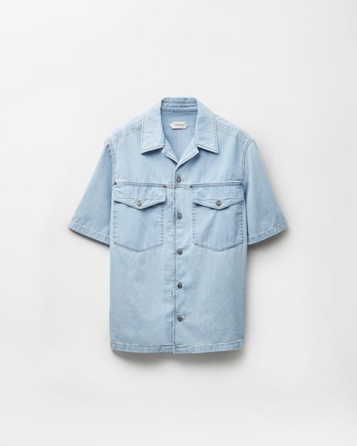 Versace Blue Embroidered-Logo Denim Cotton Shirt for men