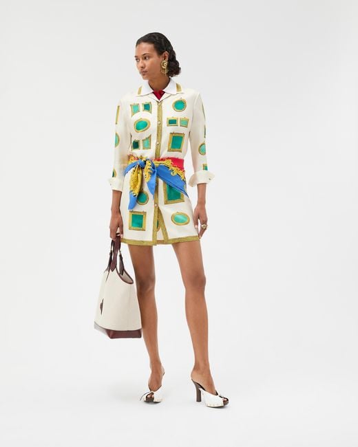 Versace White Printed Silk Twill Mini Shirt Dress