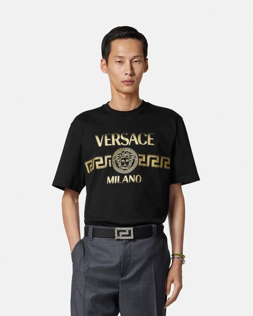 Versace Black Printed Cotton-Jersey Regular T-Shirt for men