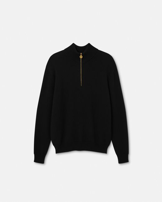 Versace Black Wool-Blend Half-Zip Knit Sweater for men