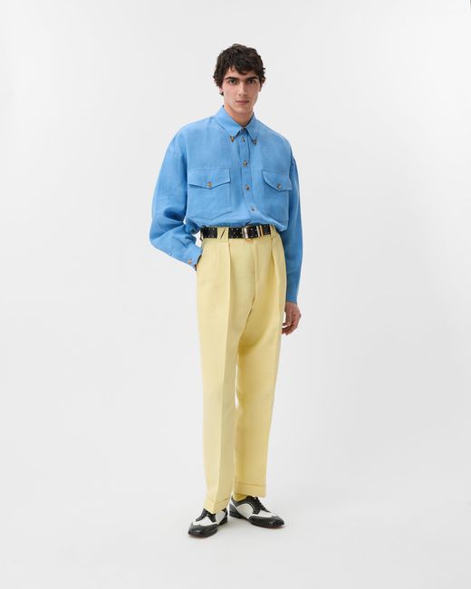 Versace Yellow Wool-Linen Formal Pants for men
