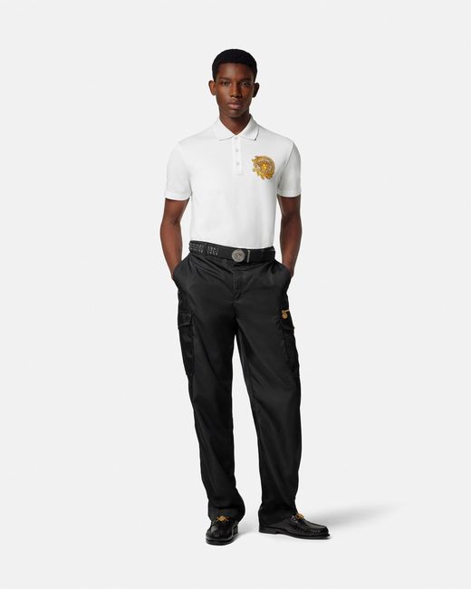 Versace White Embroidered Cotton Piqué Polo for men