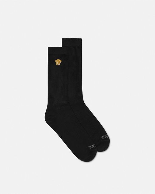 Versace Black Chaussettes Côtelées À Broderie Medusa for men