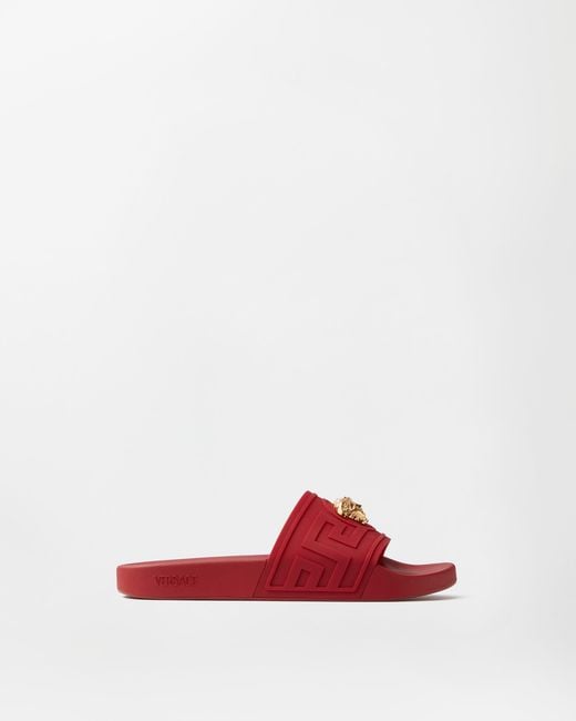 Versace Red La Medusa Rubber Sliders for men
