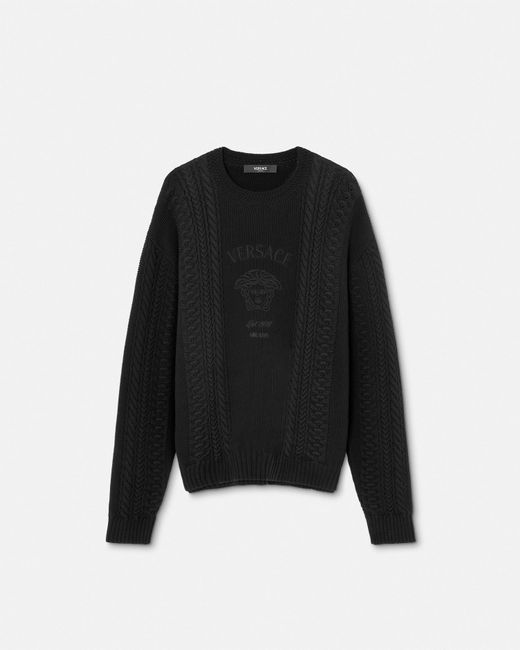 Versace Black Medusa Milano Cable-knit Sweater for men