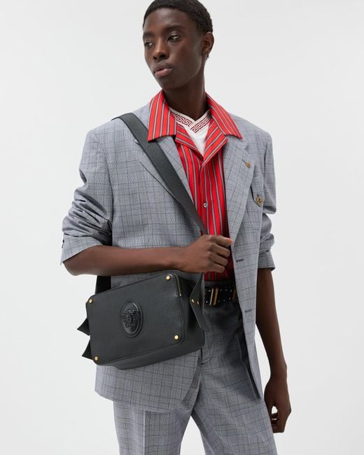 Versace Black Lou Leather Crossbody Bag for men