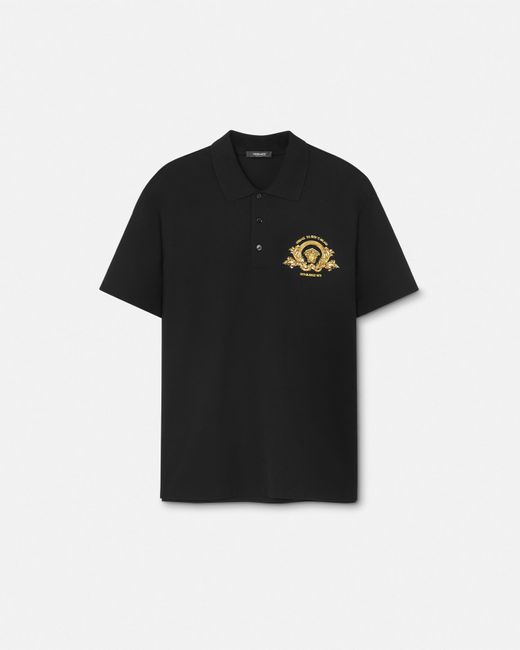 Versace Black Embroidered Coupe Blason Polo Shirt for men