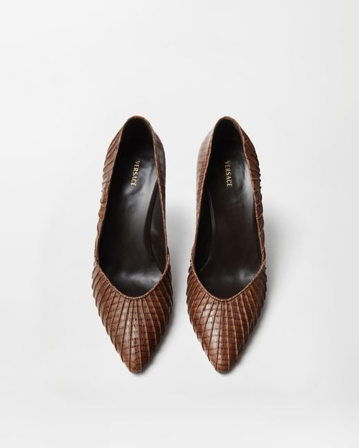 Versace Brown Gianni Leather Pumps 90 Mm