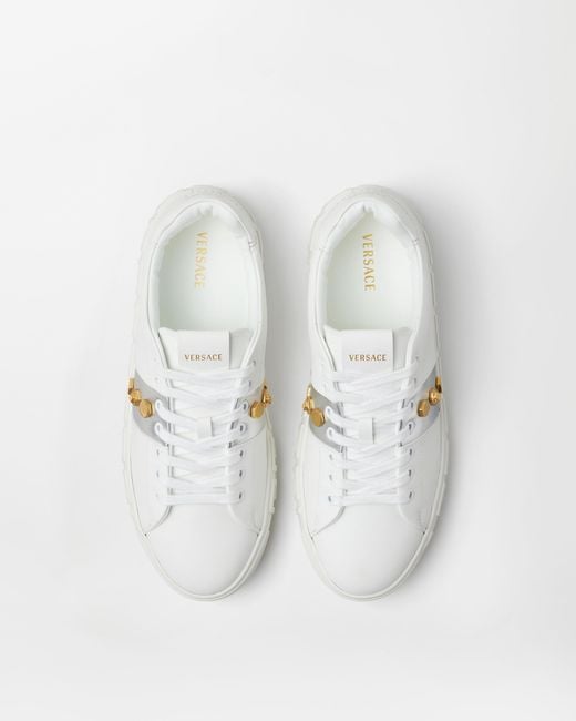 Versace White Greca Embellished Sneakers for men