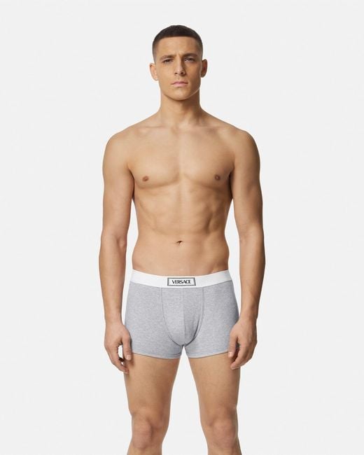 Versace White 90s Logo Ribbed Trunks for men