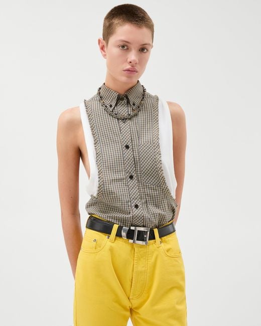 Versace Natural Micro-Check Cotton-Poplin Sleeveless Shirt