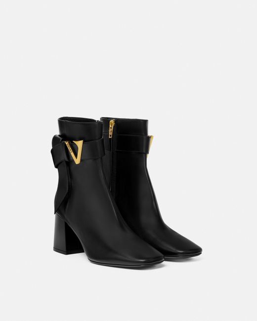 Versace Black V Leather Boots 70 Mm