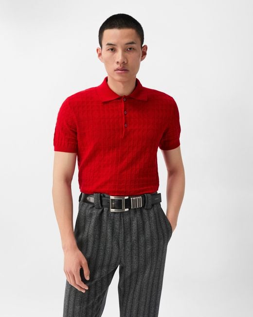 Versace Red Wool Knit Polo for men