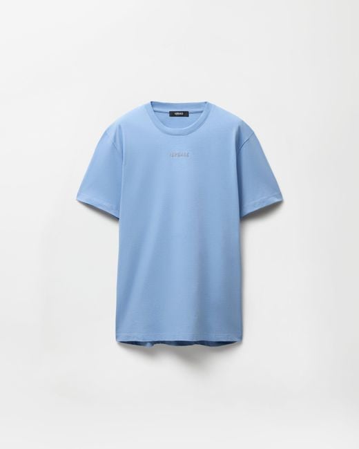 Versace Blue Embroidered Cotton-Jersey Slim T-Shirt for men